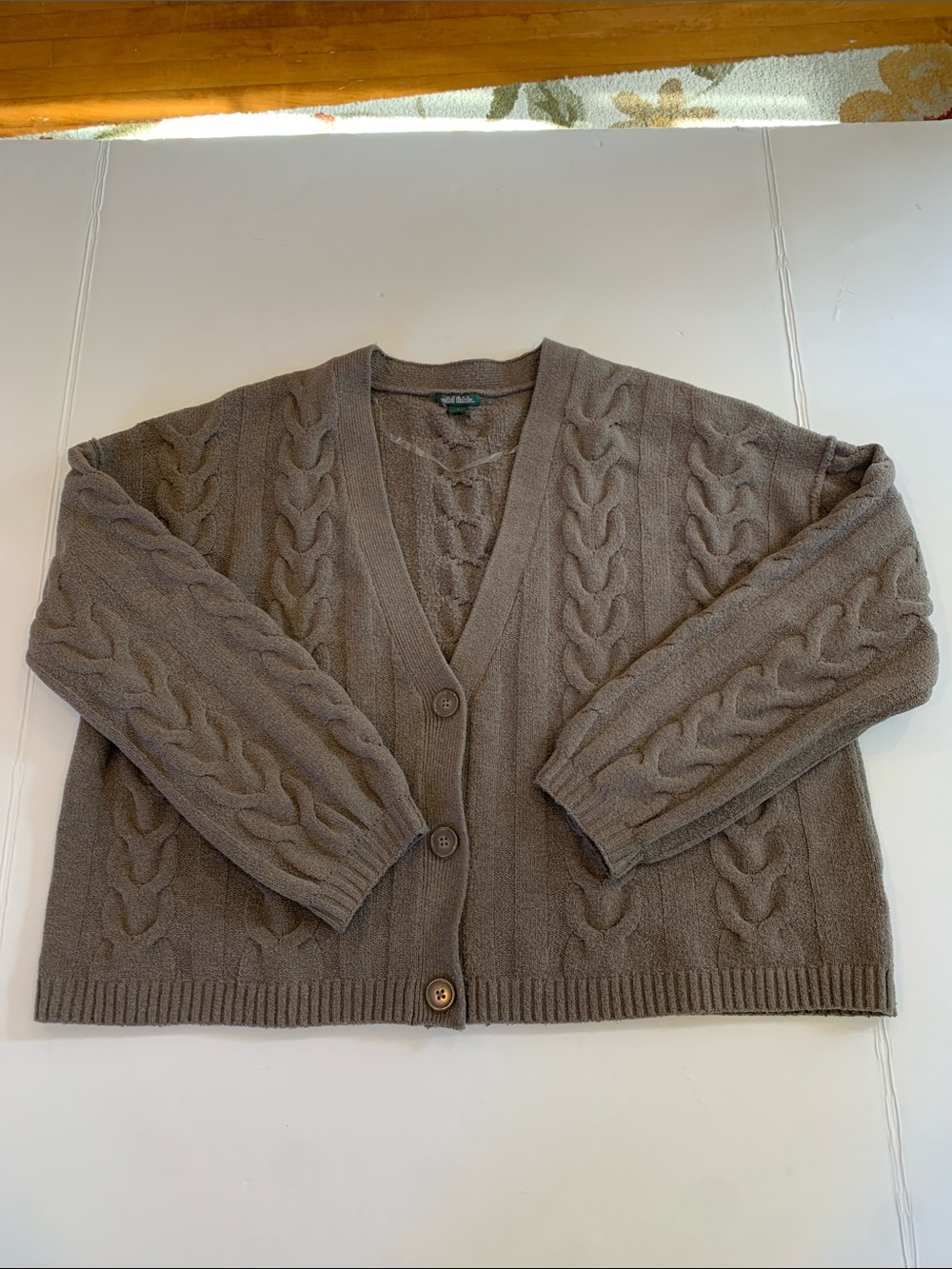 wild fable Women’s Large Taupe Cable Knit Button Front V-Neck Cardigan Sweater